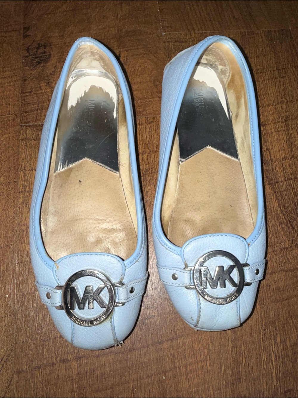 Michael Kors Light Blue MK Logo Leather Ballet Flats